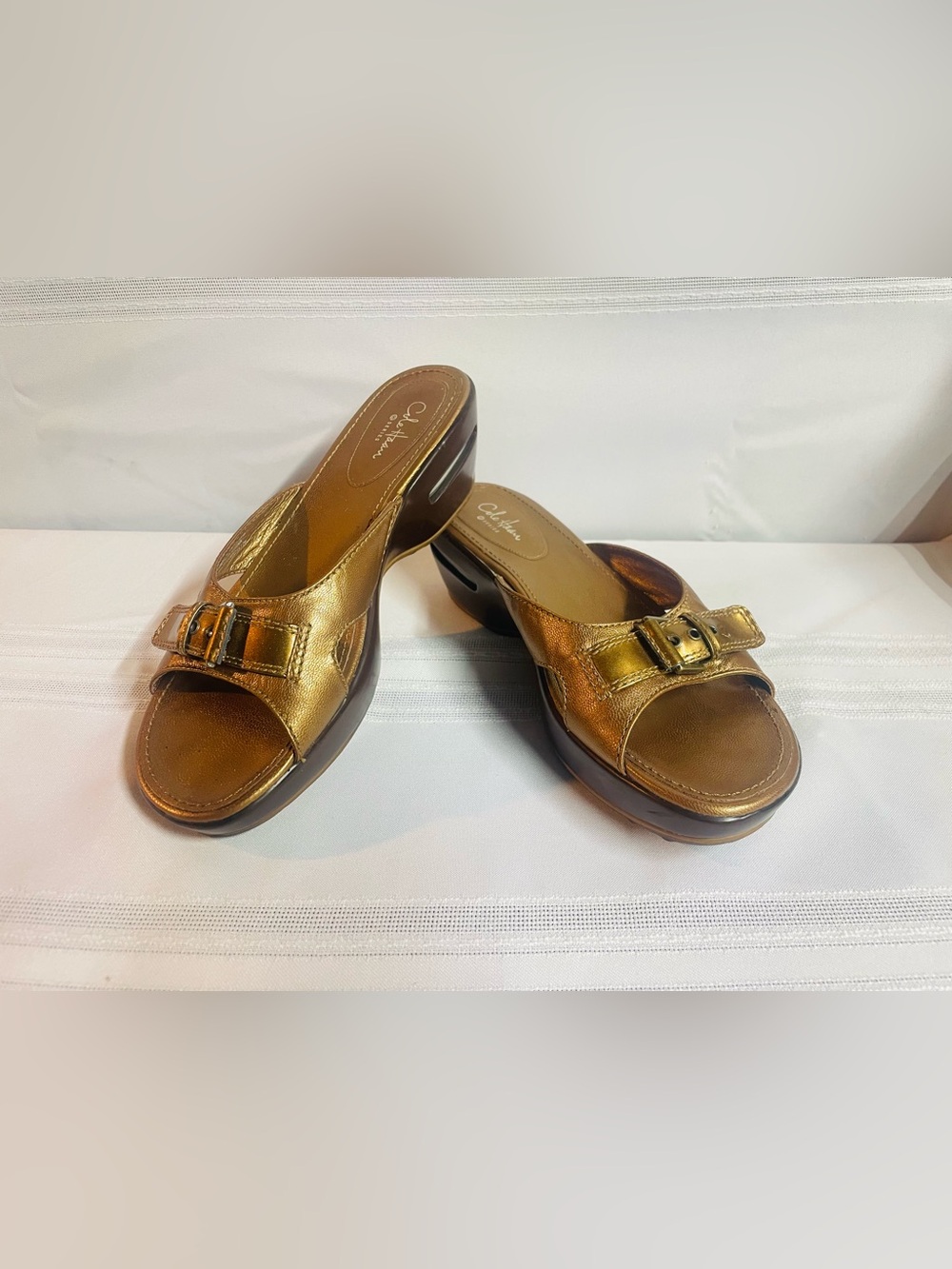 Cole Haan NikeAir G Series Slide Sandals Womens Wedge Metallic 2” Heel Sz 8.5